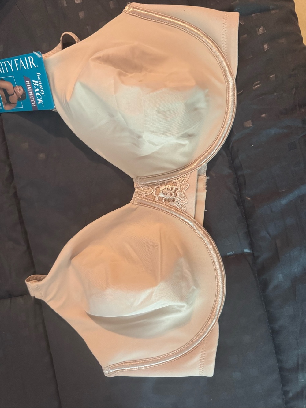 Vanity Fair Beige Smooth Minimizer Bra with Lace Trim